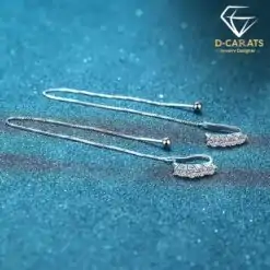 Unique sterling silver moissanite bajoran threader earrings | D-Carats.