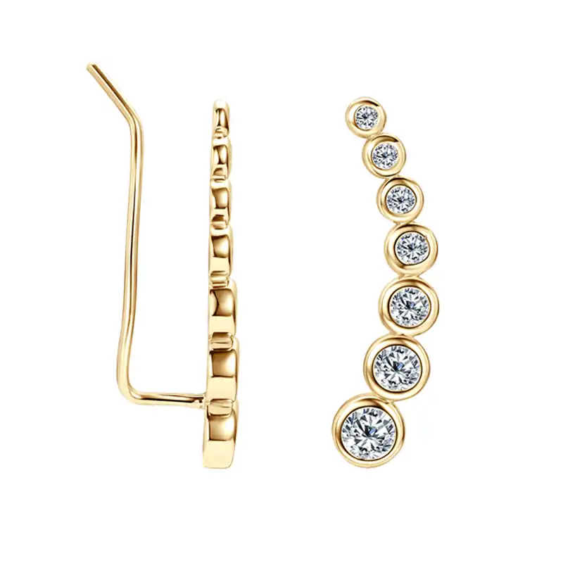 Pendientes trepadores. 8 Pendientes trepadores de moissanita con engaste en bisel oro | D-Carats.