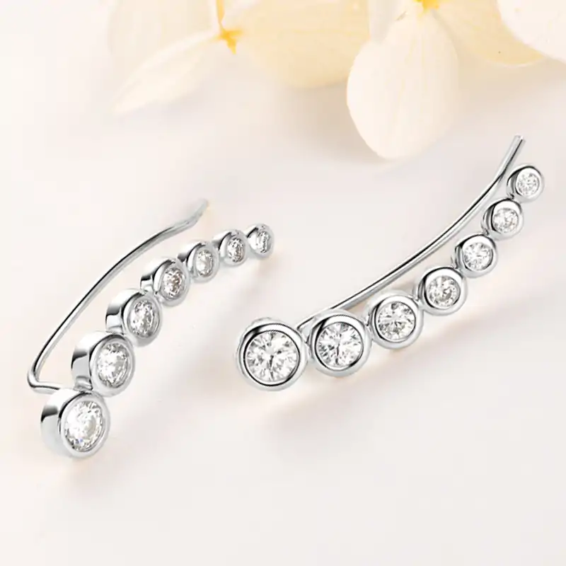 Pendientes trepadores. 4 Pendientes trepadores con bisel de plata| D-Carats.