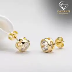 Gold-plated sterling silver moissanite bezel stud earrings | D-Carats.