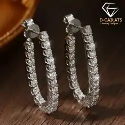 Elegant sterling silver moissanite dangle hoop earrings | D-Carats.
