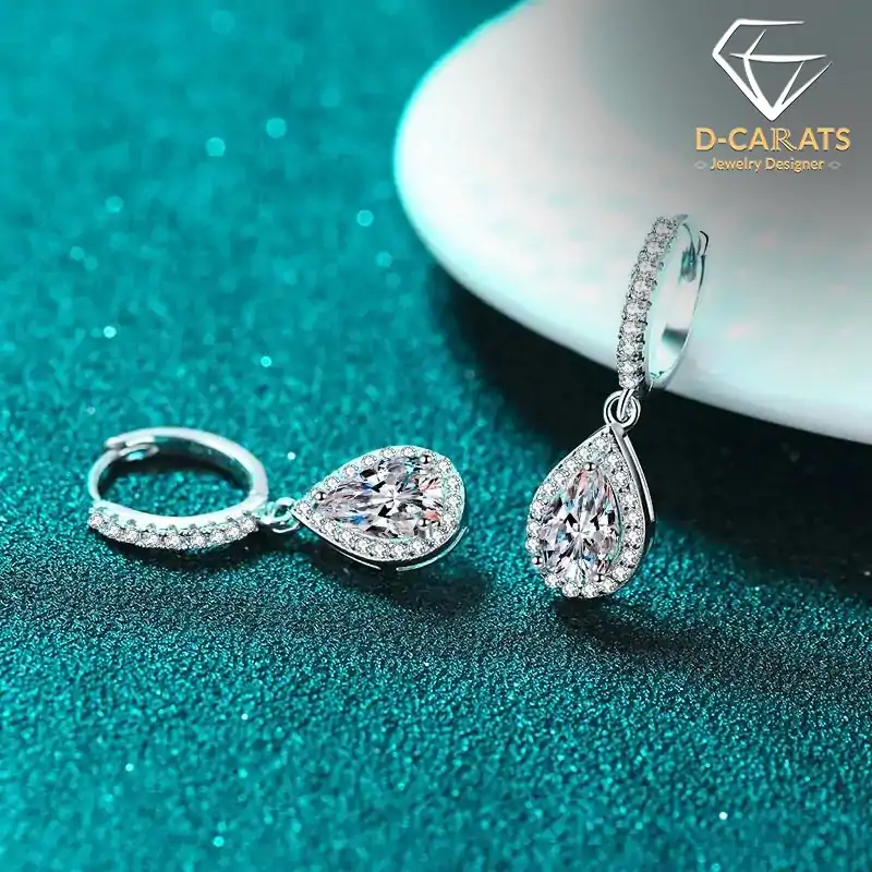 Beautiful sterling silver moissanite drop earrings | D-Carats.