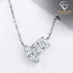 Stunning sterling silver moissanite diamond double stone necklace pendant | D-Carats.