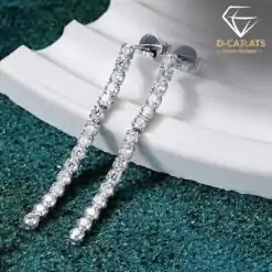 Tennis style silver moissanite diamond drop earrings | D-Carats.