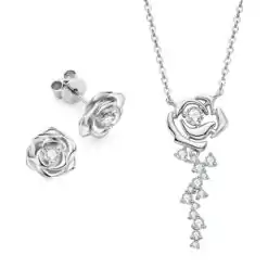 Sterling silver S925 moissanite flower shape earrings and necklace set | D-Carats.
