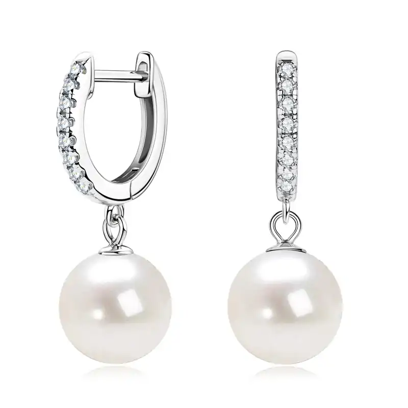 Boucles d'oreilles perles tombantes 7 Superbes boucles d'oreilles pendantes en argent avec perle d'eau douce et moissanite | D-Carats.