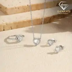 Beautiful heart jewelry set in sterling silver with moissanite diamond | D-Carats.
