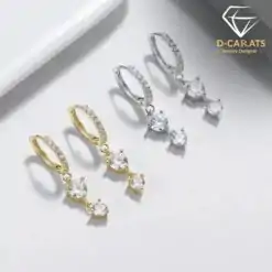 Elegant sterling silver moissanite huggie drop earrings | D-Carats.