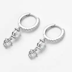 Inexpensive sterling silver moissanite huggie drop earrings | D-Carats.