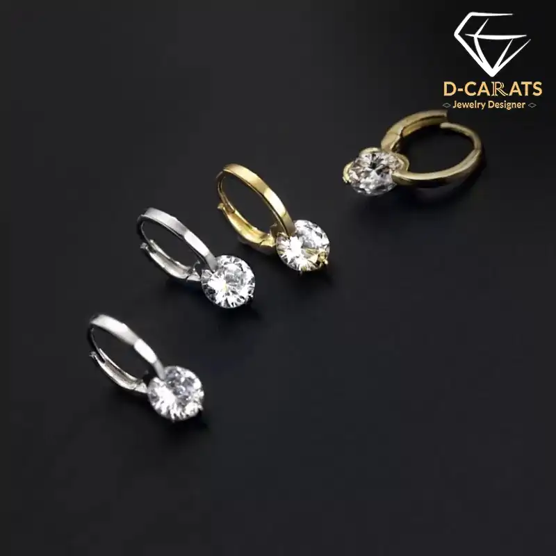 Eye-catching sterling silver moissanite huggie drop earrings | D-Carats.