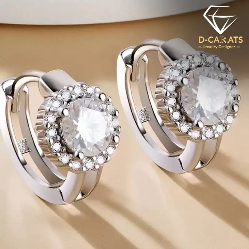 Pendientes huggie de moissanita en plata. 3 Pendientes huggie de plata de ley con moissanita de aspecto costoso | D-carats.