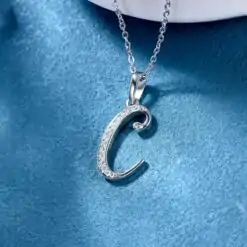Sterling silver moissanite initial pendant necklace | D-Carats.