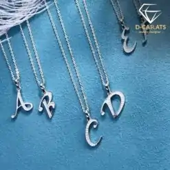 Personalized sterling silver moissanite initial pendant necklace | D-Carats.