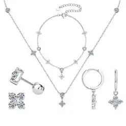 Weiß vergoldetes Sterlingsilber Moissanit-Schmuckset für Frauen | D-Carats.