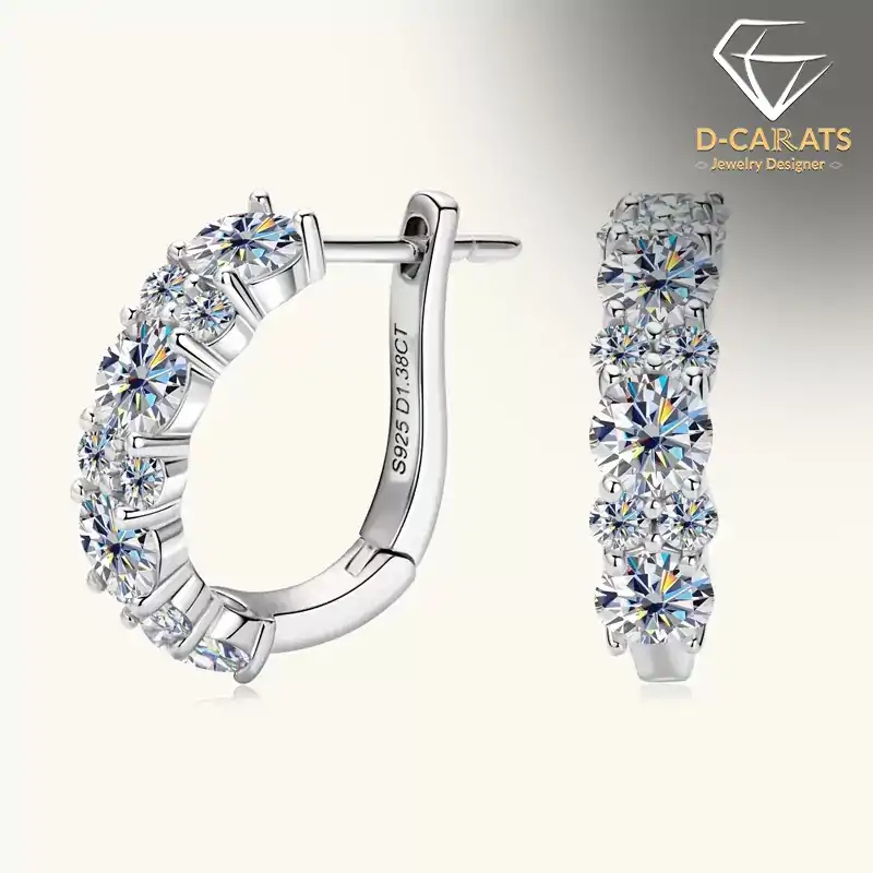 Beautiful sterling silver moissanite latch back hoop earrings | D-Carats.