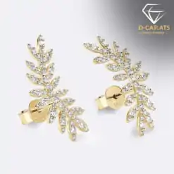 Gold moissanite leaf climber earrings | D-Carats.