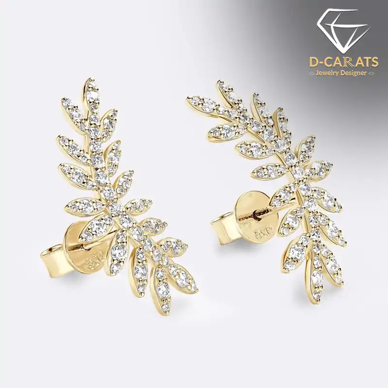 Gold moissanite leaf climber earrings | D-Carats.