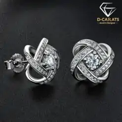 Inexpensive sterling silver moissanite love knot earrings | D-Carats.