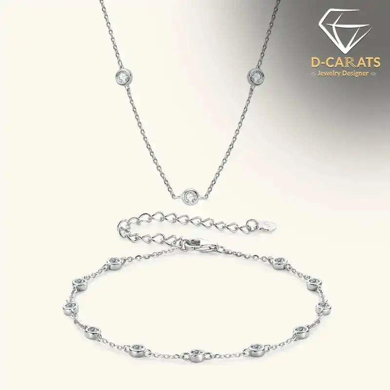 Halsketting en armband set. 3 Zilveren ketting- en armbandset | D-Carats.