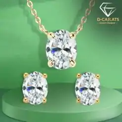 High quality sterling silver oval moissanite jewelry set earrings and necklace | D-Carats.