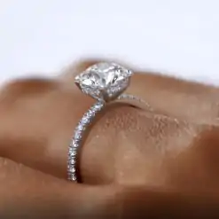 Elegant sterling silver moissanite pave engagement ring | D-Carats.