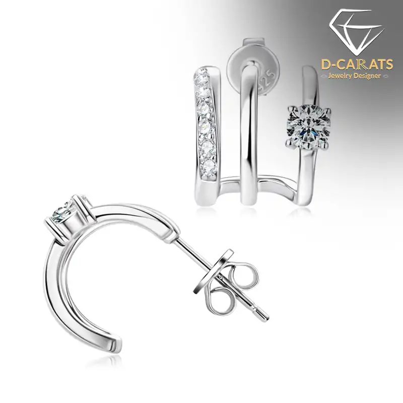Cheap sterling silver moissanite small c hoop earrings | D-Carats.