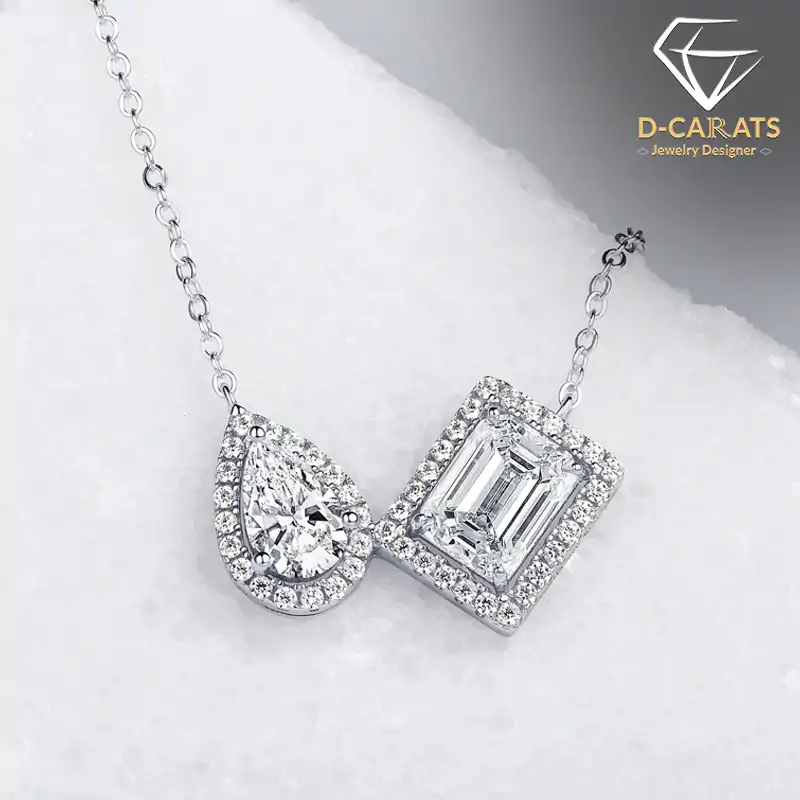 Damenkette mit Anhänger im Halo-Design. 7 Klassische Halskette für Damen mit Anhänger aus versilbertem Moissanit | D-Carats.