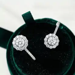 silver Women’s halo clip earrings with moissanite diamond sparkle | D-Carats.