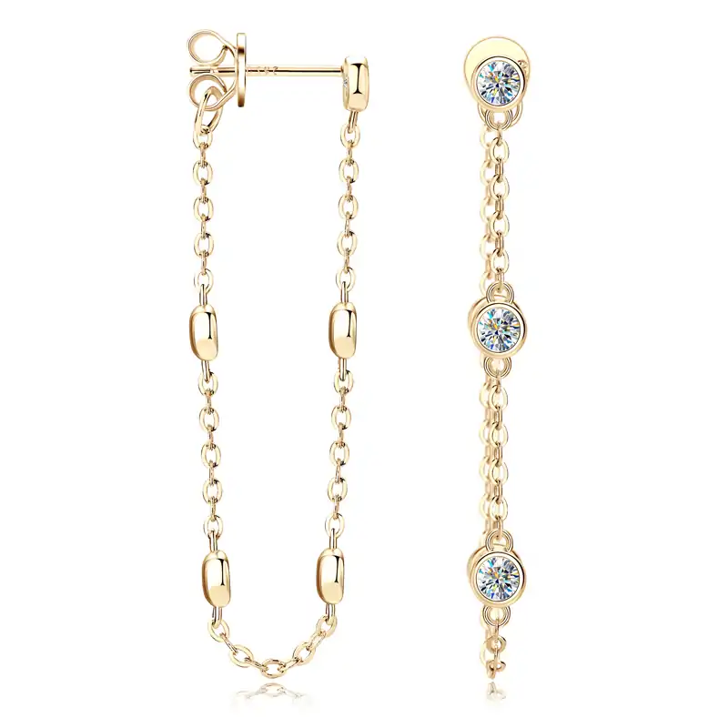 Gold threader earrings. 7 Gold vermeil sterling silver moissanite threader earrings | D-Carats.