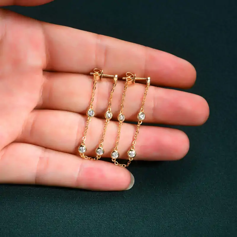 Gold threader earrings. 5 Cheap sterling silver moissanite threader earrings | D-Carats.