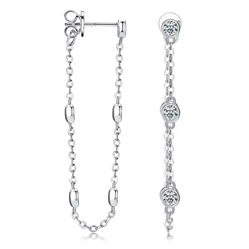 Gold threader earrings. 8 Stunning sterling silver moissanite threader earrings | D-Carats.