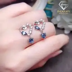 Natural london blue topaz sterling silver stud drop earrings | D-carats