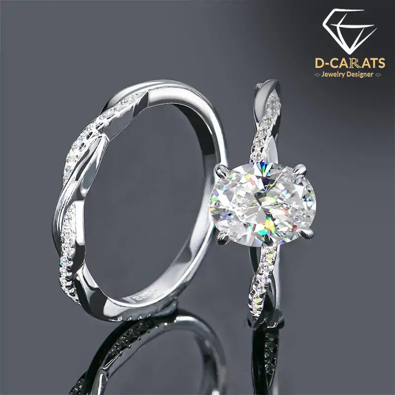 Engagement ring with twisted band in sterling silver moissanite diamond | D-Carats.