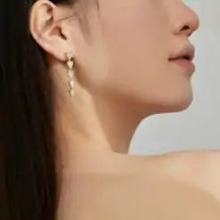 Sterling silver pear cut white sapphire dangle earrings | D-carats.