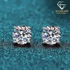 Elegant sterling silver round cut moissanite stud earrings | D-carats.