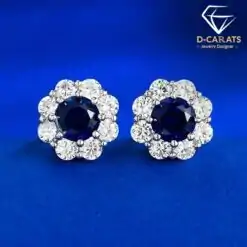 Elegant sterling silver sapphire stud earrings | D-Carats.
