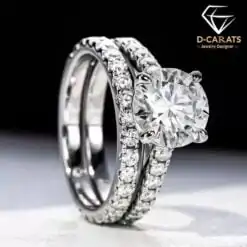 Valuable sterling silver stack moissanite engagement ring | D-Carats.