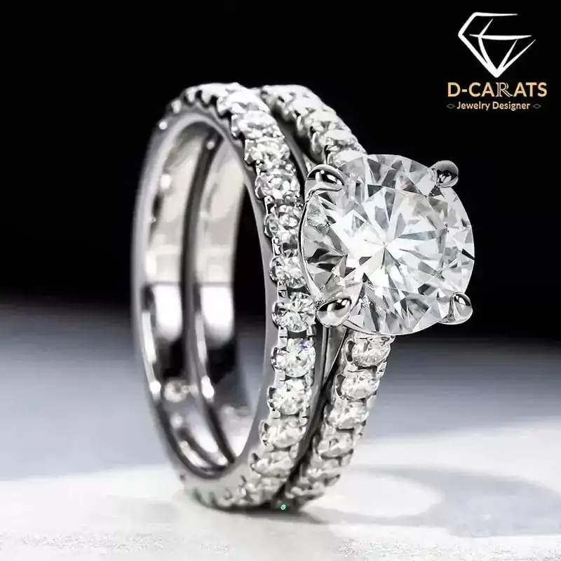 Valuable sterling silver stack moissanite engagement ring | D-Carats.