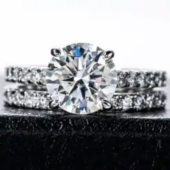 Round-cut sterling silver stack moissanite engagement ring | D-Carats.