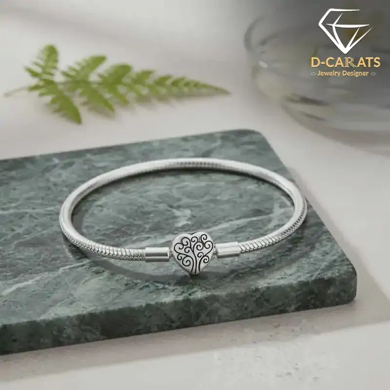 High-quality tree of life sterling silver heart charm bracelet | D-Carats.