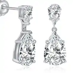Inexpensive sterling silver water drop moissanite earrings | D-Carats.