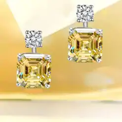 Yellow diamond sterling silver drop earrings | D-Carats.