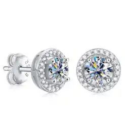 Halo stud moissanite earrings in sterling silver | D-Carats.