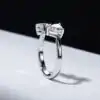 Heart shaped <br> engagement ring. 13 Unique sterling silver two heart moissanite stones engagement ring | D-Carats.