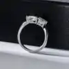 Heart shaped <br> engagement ring. 14 Adjustable sterling silver two heart moissanite stones engagement ring | D-Carats.