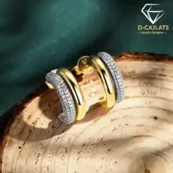 Luxury double metal sterling silver c-hoop earrings with moissanite diamond | D-Carats.
