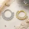 Titanium daith piercing ring with clustered CZ stones, available in silver and gold | D-Carats