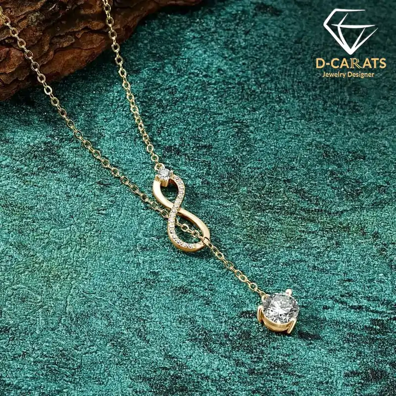 Unique sterling silver moissanite lariat necklace with infinity design | D-Carats.
